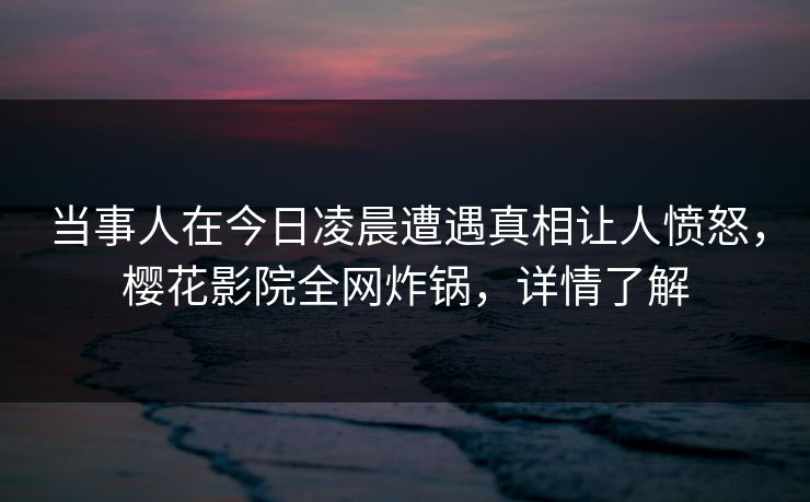 当事人在今日凌晨遭遇真相让人愤怒，樱花影院全网炸锅，详情了解